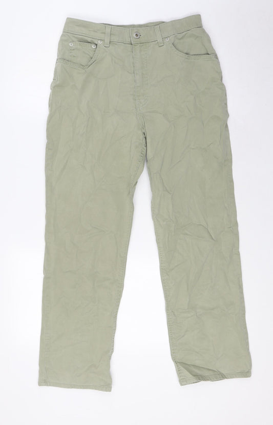 Marks and Spencer Womens Green Lyocell Trousers Size 12 L26 in Regular Zip