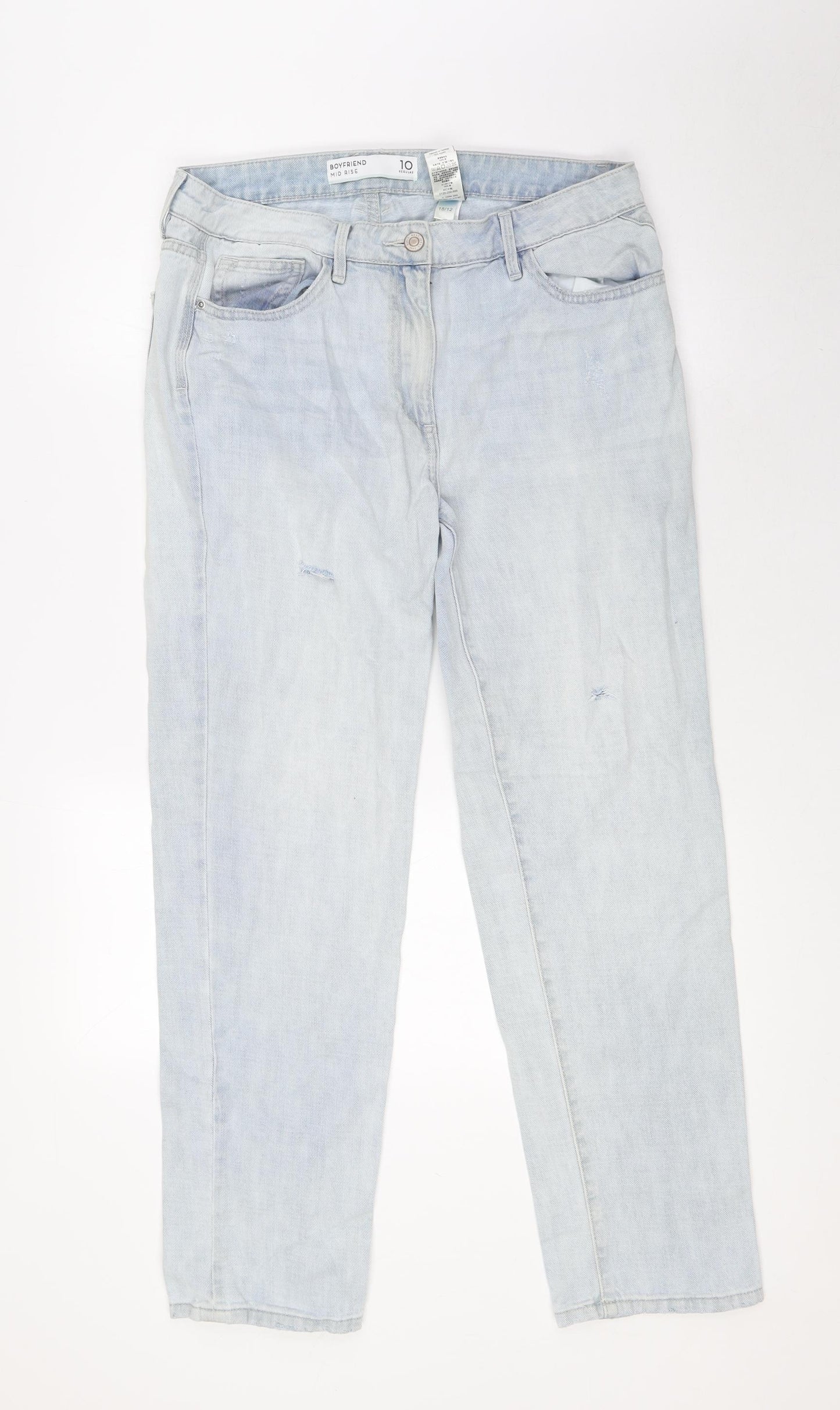 NEXT Womens Blue Cotton Boyfriend Jeans Size 10 L28 in Regular Zip