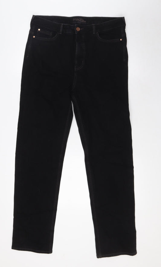 Marks and Spencer Womens Black Cotton Straight Jeans Size 16 L31 in Regular Zip