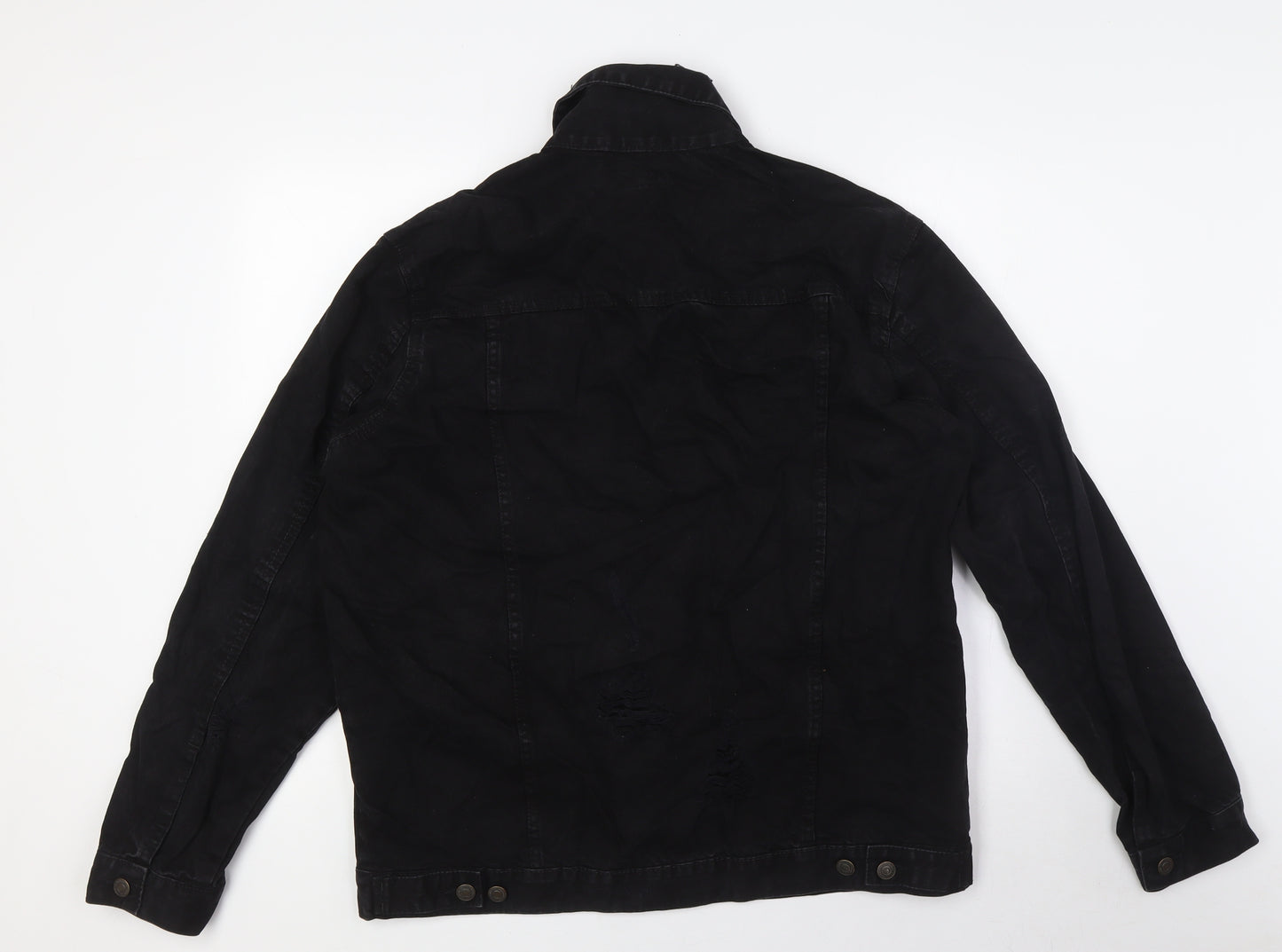 Boohoo Mens Black Bomber Jacket Jacket Size M Button - Destressed