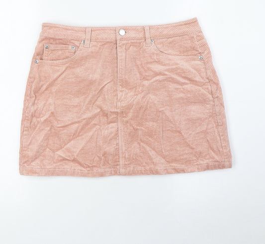 H&M Womens Pink Cotton A-Line Skirt Size 12 Zip