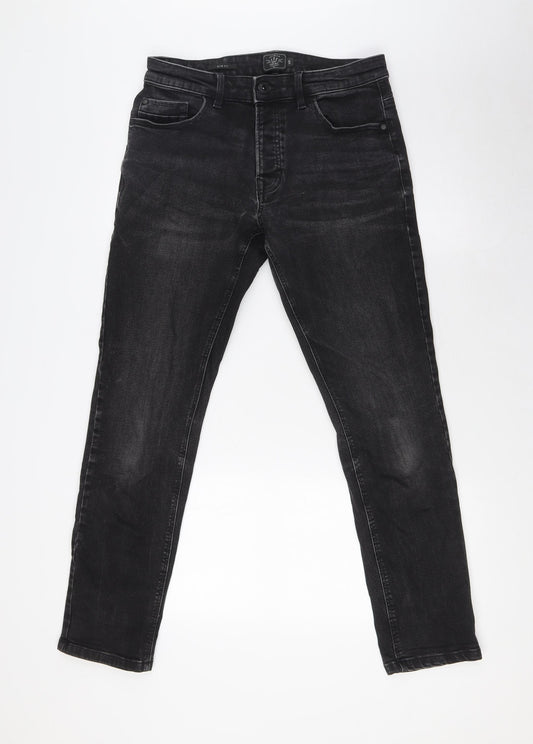 NEXT Mens Black Cotton Straight Jeans Size 30 in L31 in Regular Zip