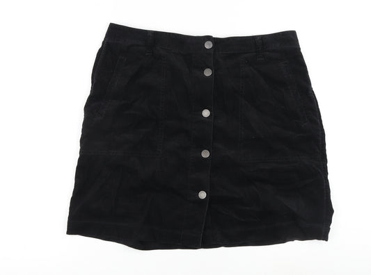 Marks and Spencer Womens Black Cotton Mini Skirt Size 12 Button