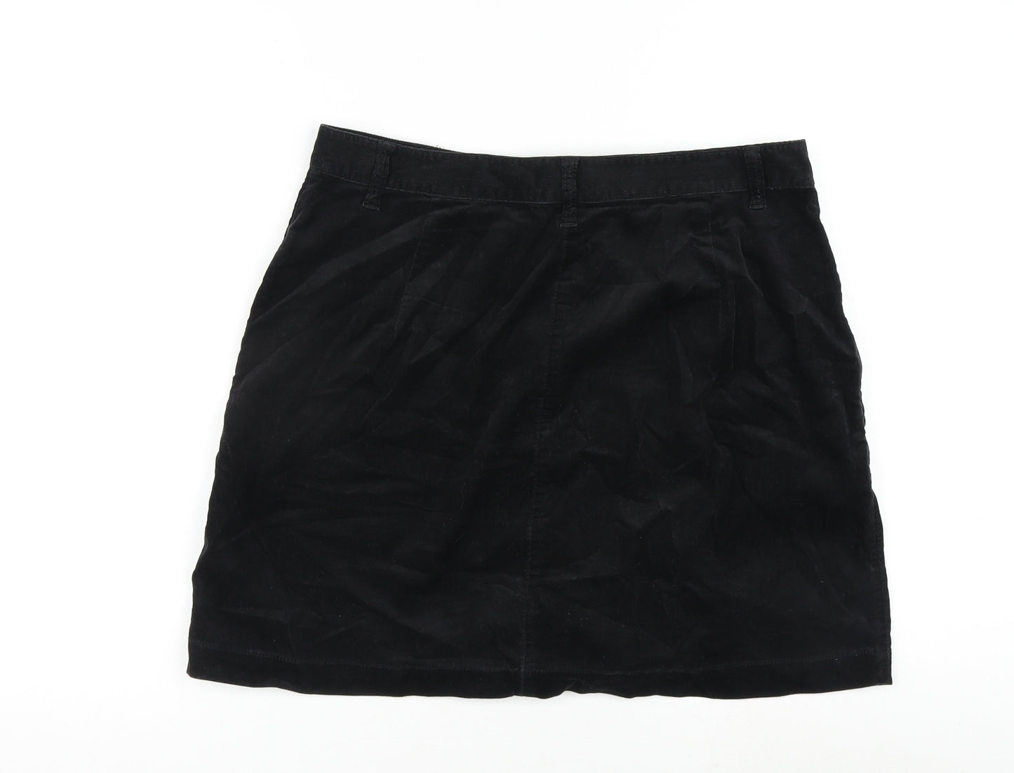 Marks and Spencer Womens Black Cotton Mini Skirt Size 12 Button