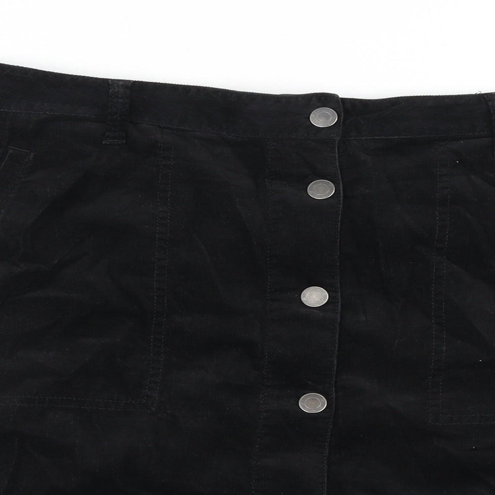 Marks and Spencer Womens Black Cotton Mini Skirt Size 12 Button