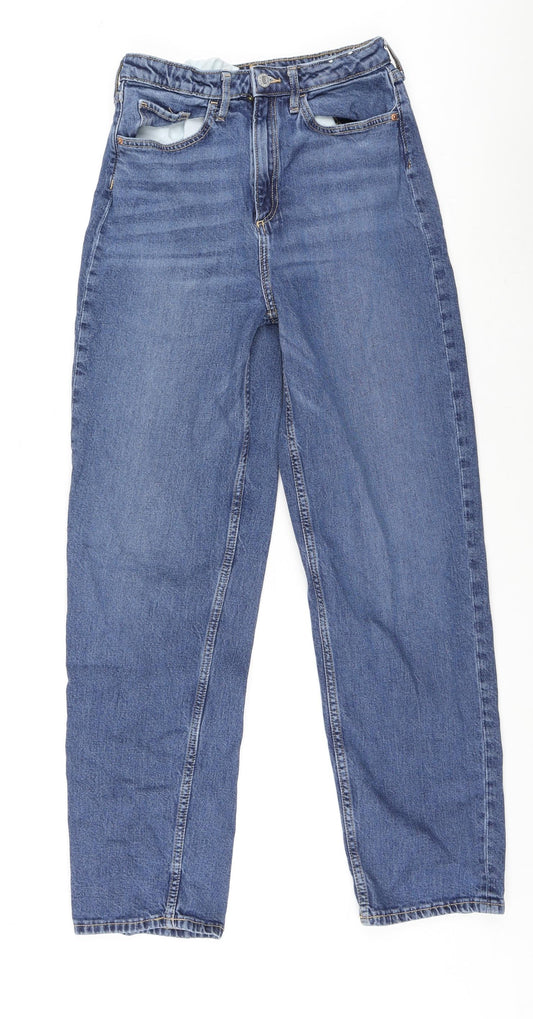 H&M Girls Blue Cotton Straight Jeans Size 13-14 Years L28 in Relaxed Zip