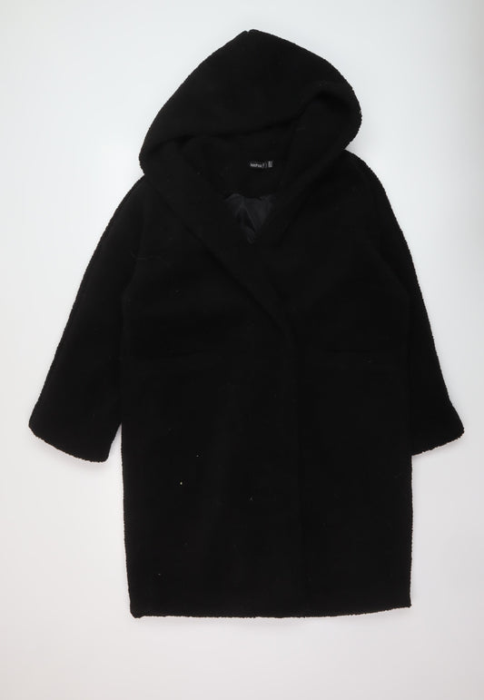 Boohoo Womens Black Overcoat Coat Size 12 Button