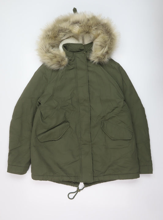 Marks and Spencer Womens Green Parka Coat Size 12 Zip