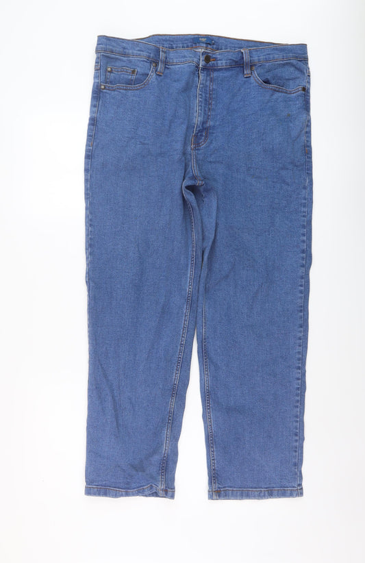 Cotton Traders Mens Blue Cotton Straight Jeans Size 36 in L27 in Regular Button