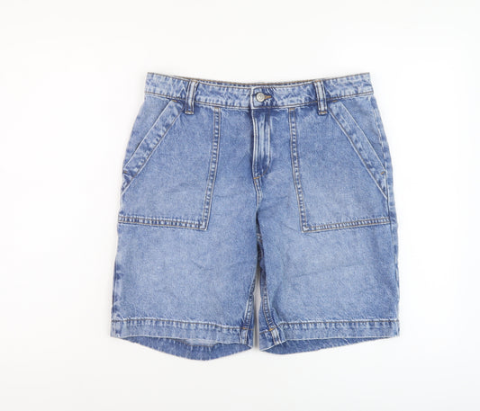 H&M Womens Blue Cotton Bermuda Shorts Size 10 L9 in Regular Button