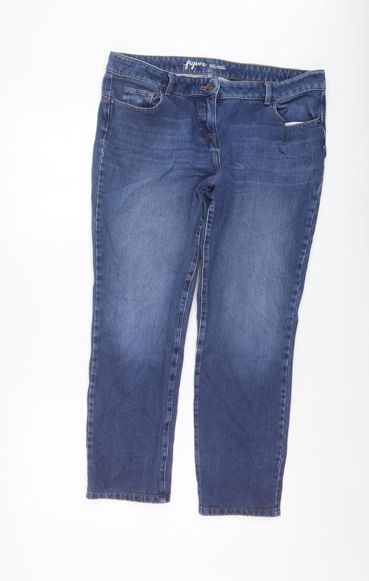 NEXT Womens Blue Cotton Straight Jeans Size 16 L27 in Regular Button