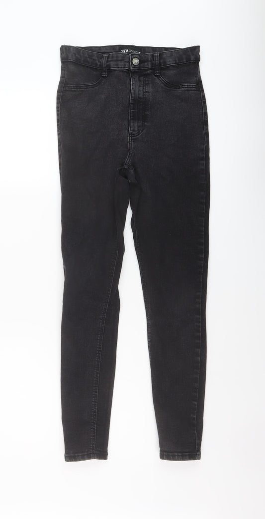 Zara Womens Black Cotton Skinny Jeans Size 10 L27 in Regular Button