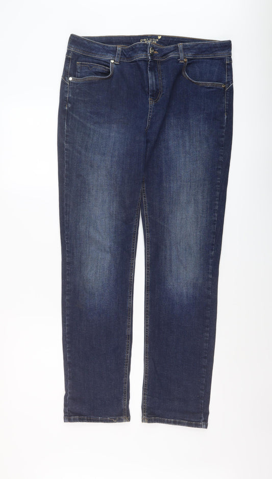 Marks and Spencer Womens Blue Cotton Straight Jeans Size 16 L30 in Regular Button