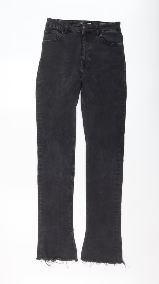 Bershka Womens Black Cotton Bootcut Jeans Size 10 L32 in Slim Button