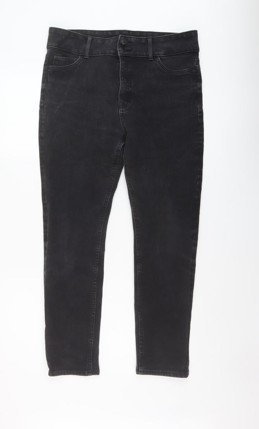 Marks and Spencer Womens Black Cotton Straight Jeans Size 16 L27 in Regular Button