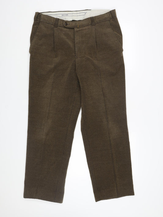 Meyer Mens Brown Polyester Trousers Size 34 in L30 in Regular Zip