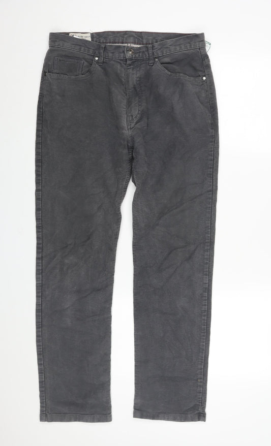 Marks and Spencer Mens Grey Cotton Straight Jeans Size 32 in L31 in Regular Zip