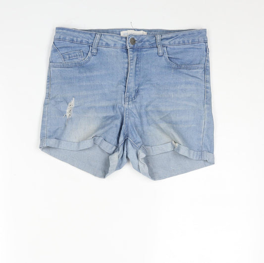 News Womens Blue Cotton Boyfriend Shorts Size 10 Regular Zip - Distressed