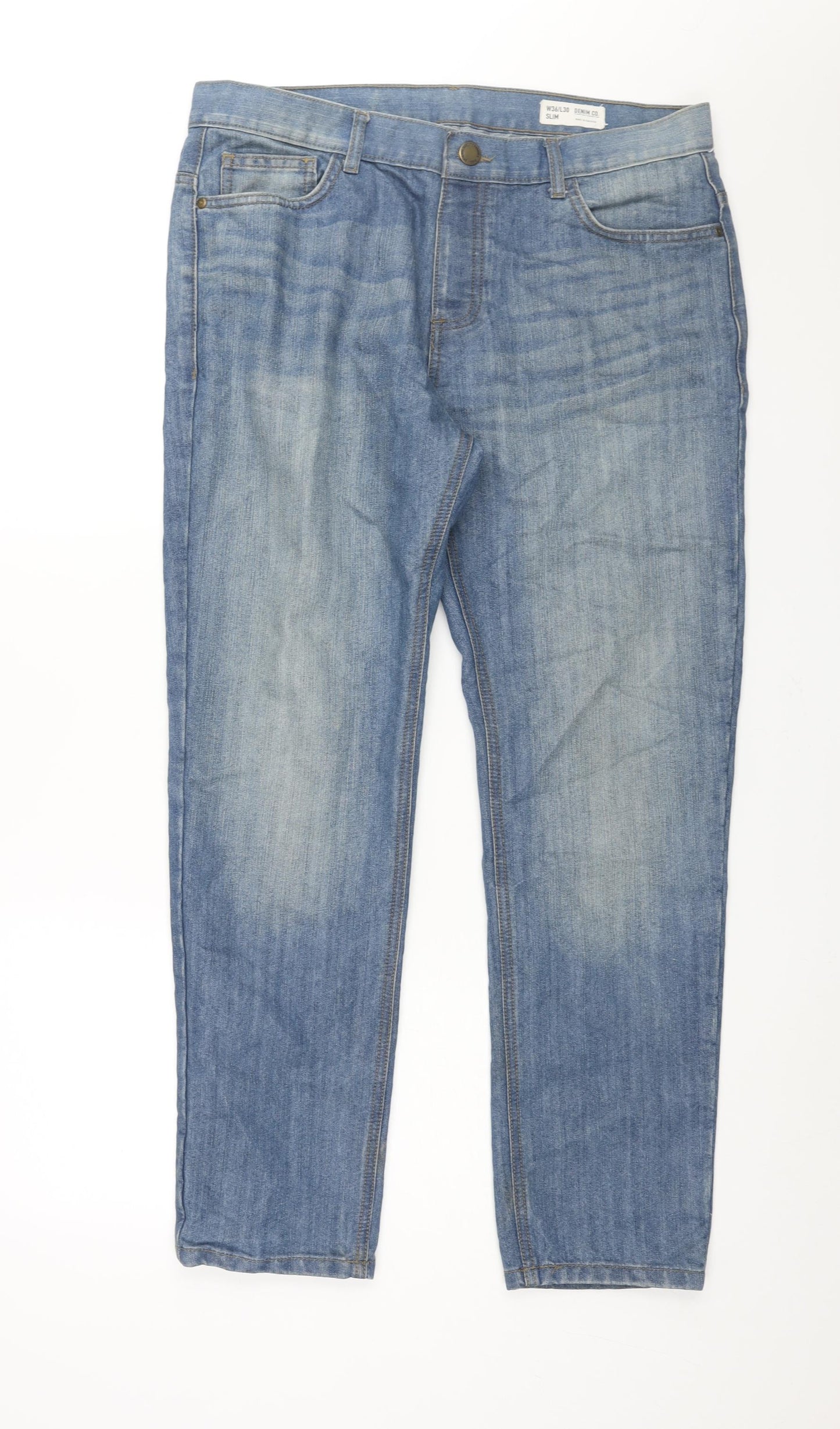 Denim & Co. Mens Blue Cotton Straight Jeans Size 36 in L30 in Slim Zip