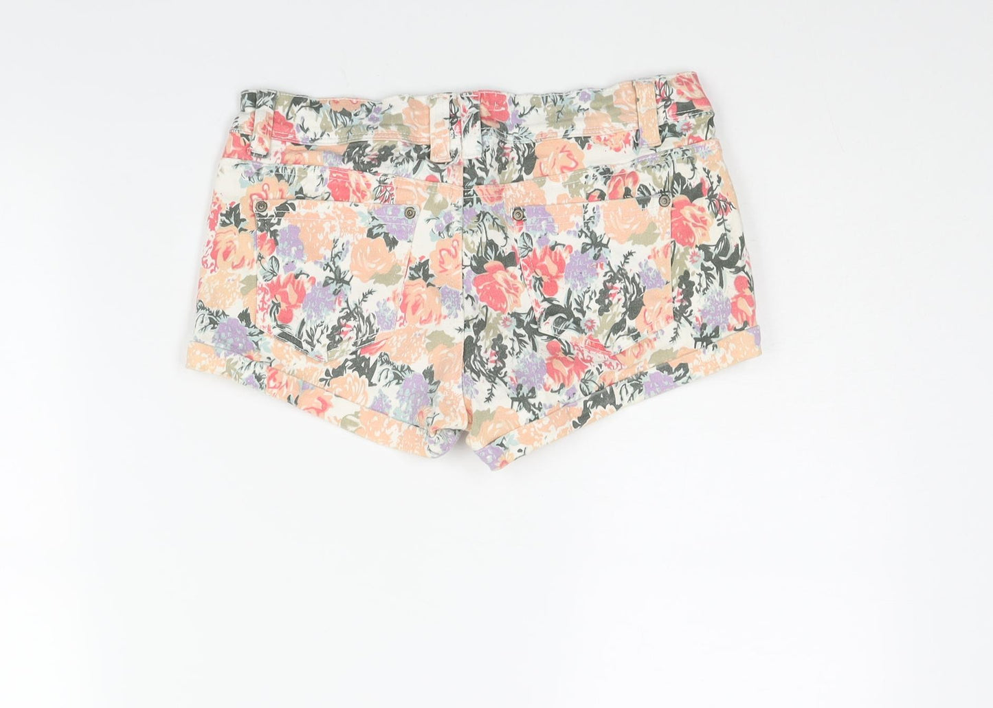 Parisian Womens Multicoloured Floral Cotton Hot Pants Shorts Size 12 Regular Zip