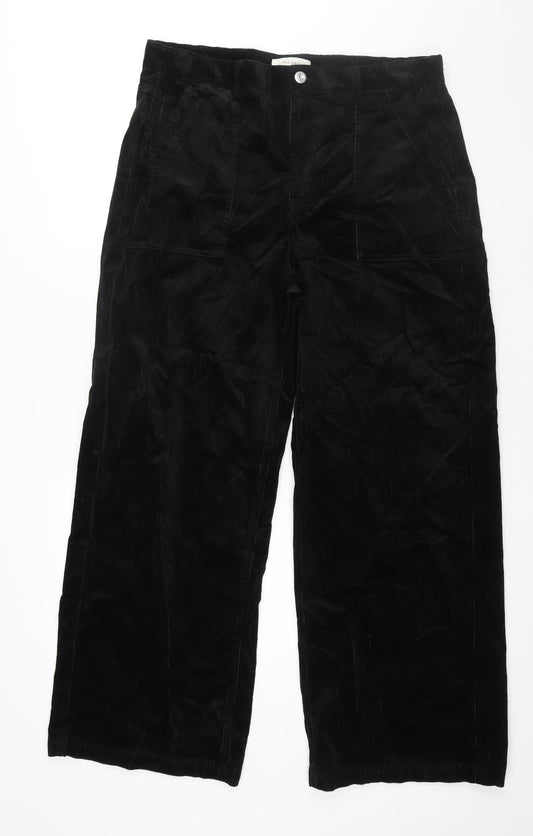 Per Una Womens Black Cotton Trousers Size 16 L30 in Regular Zip