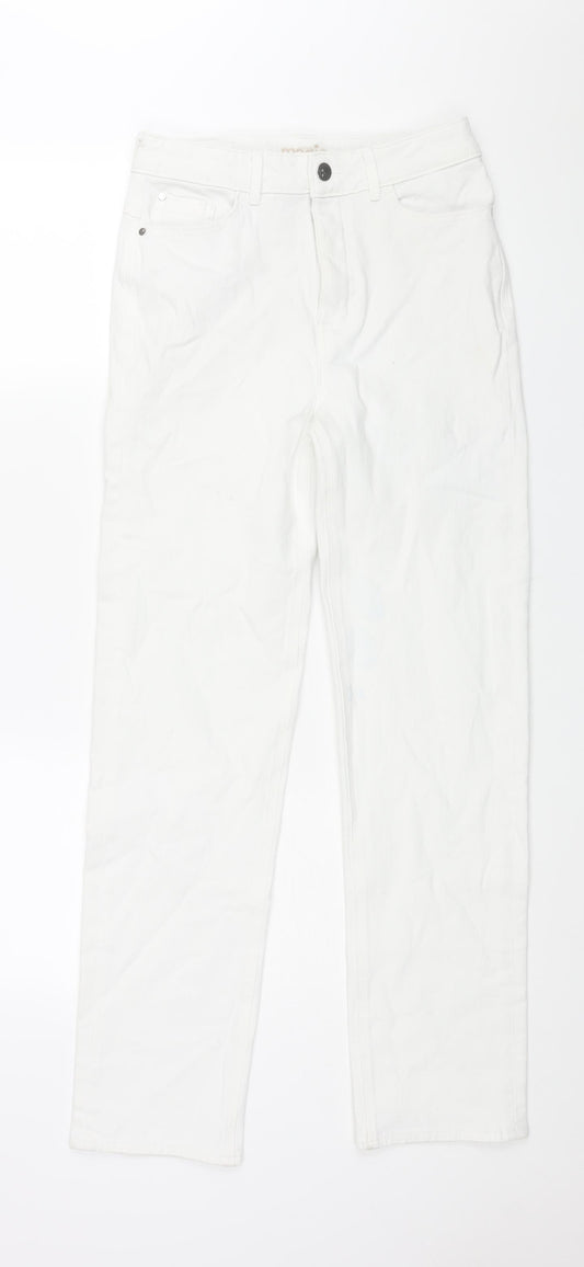 Marks and Spencer Womens White Cotton Straight Jeans Size 10 L30 in Regular Zip