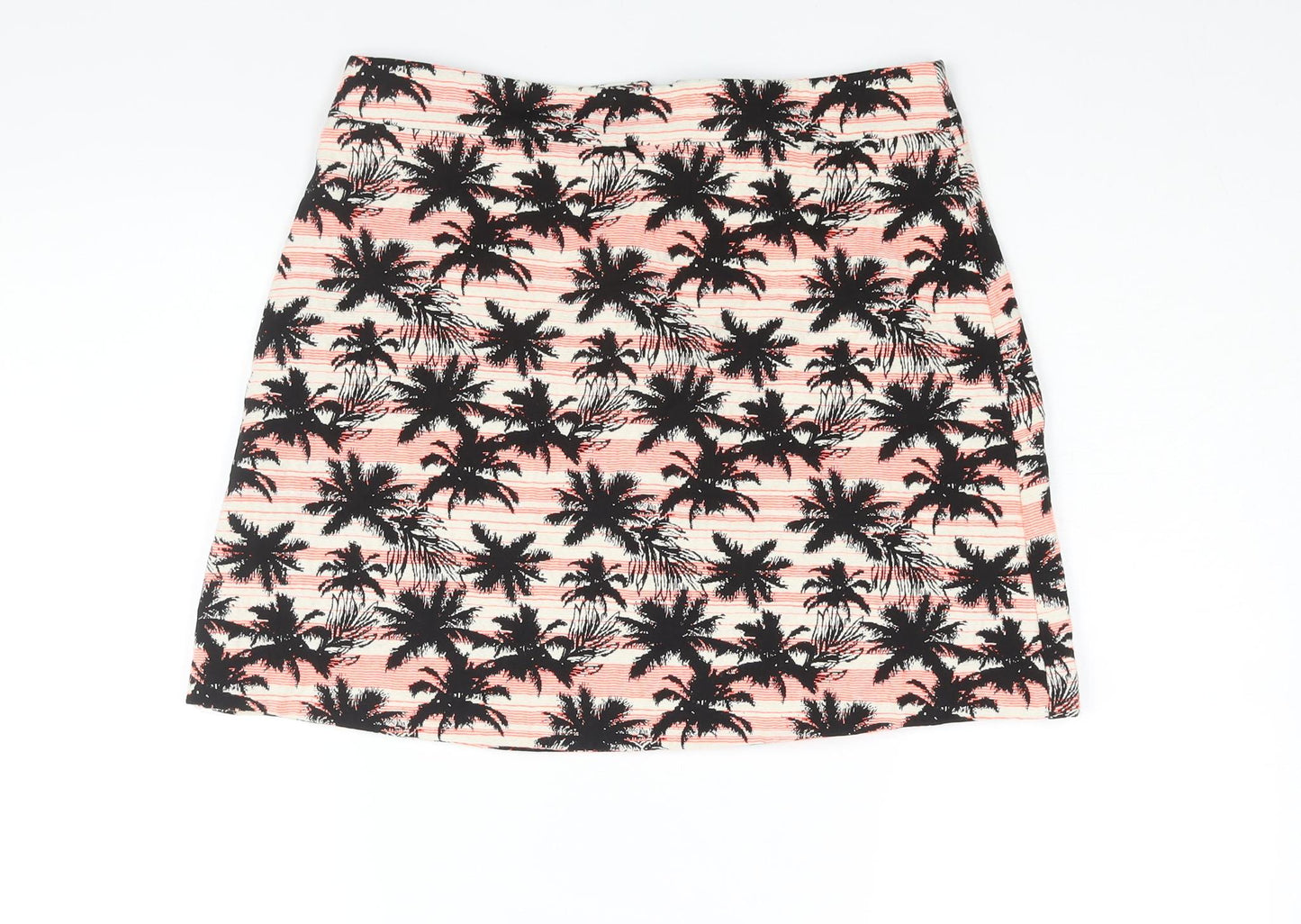 Topshop Womens Multicoloured Geometric Cotton A-Line Skirt Size 12 Zip - Palm Tree Print