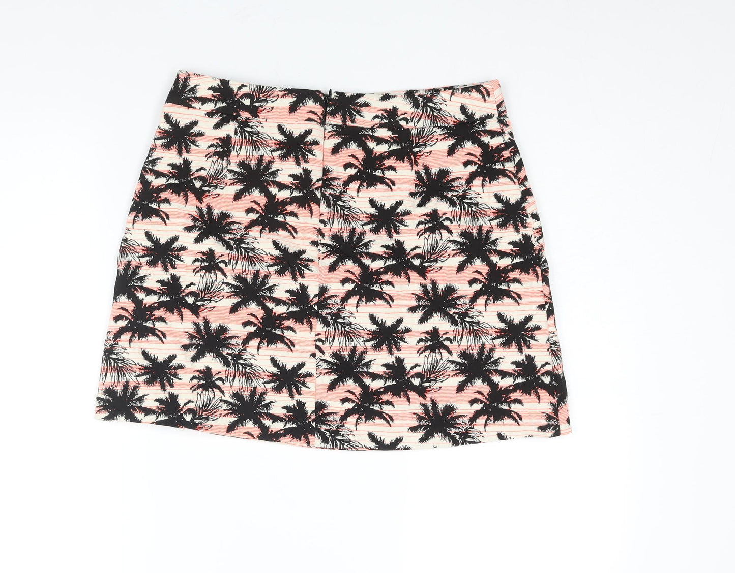 Topshop Womens Multicoloured Geometric Cotton A-Line Skirt Size 12 Zip - Palm Tree Print