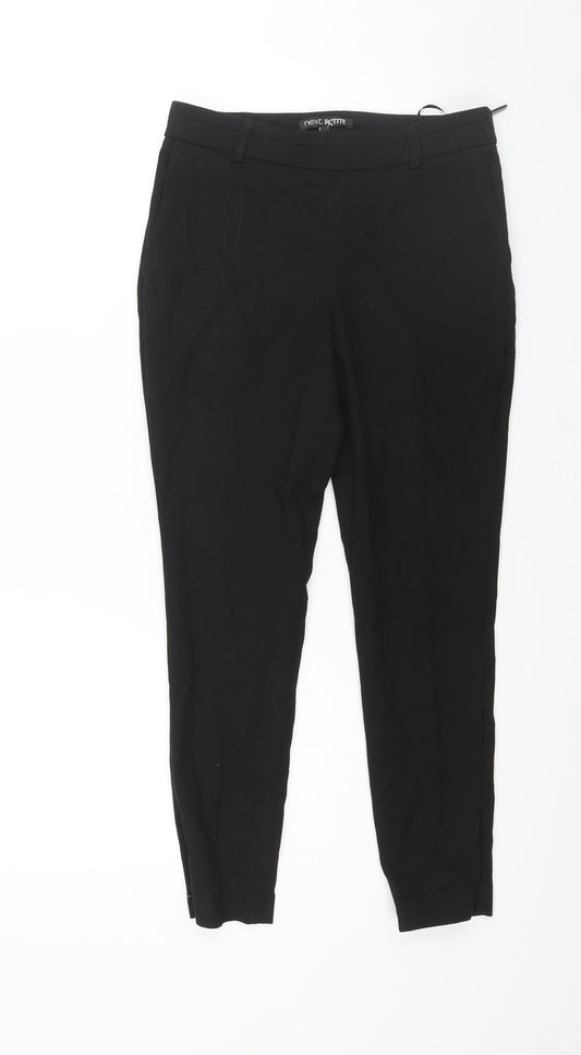 NEXT Womens Black Polyester Trousers Size 6 L25 in Regular Zip - Zipped Hems