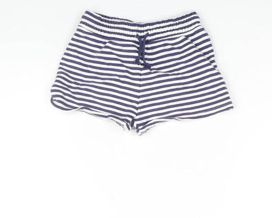 NEXT Girls Blue Striped Cotton Sweat Shorts Size 10 Years Regular Drawstring