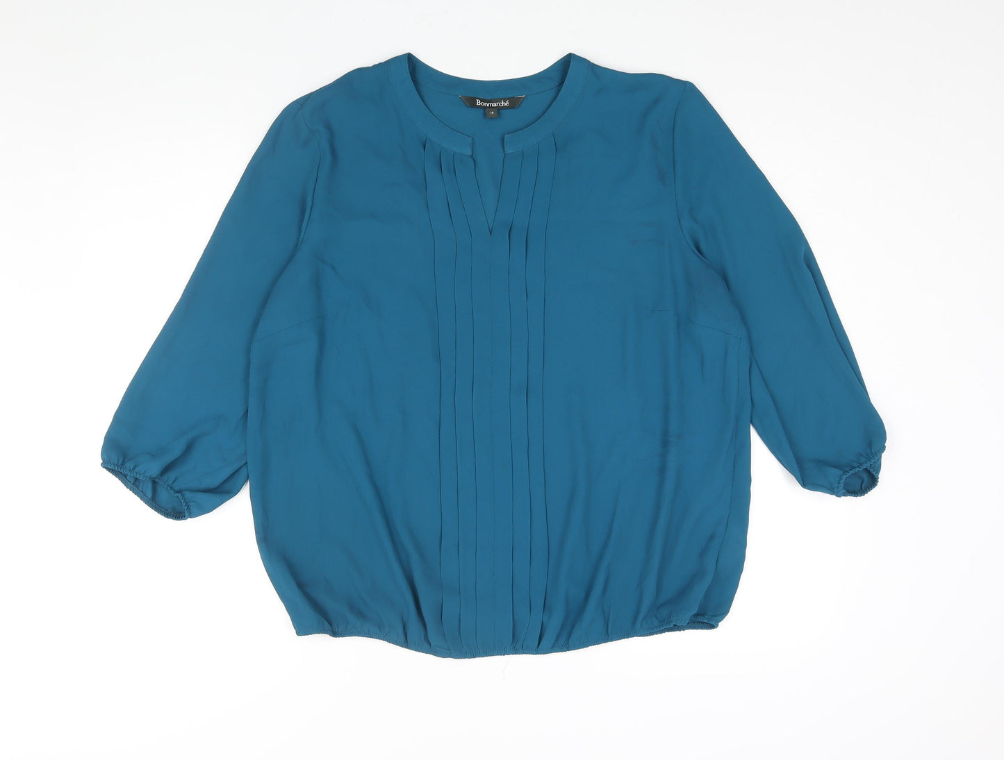 Bonmarché Womens Blue Polyester Basic Blouse Size 18 V-Neck - Pleat Detail