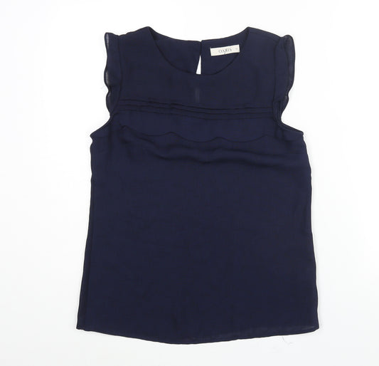 Oasis Womens Blue Polyester Camisole Blouse Size 10 Round Neck - Frill Detail