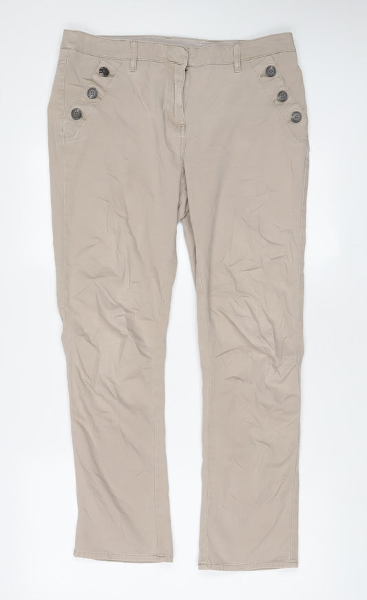 Maine Womens Beige Cotton Trousers Size 14 L29 in Regular Zip - Buttons