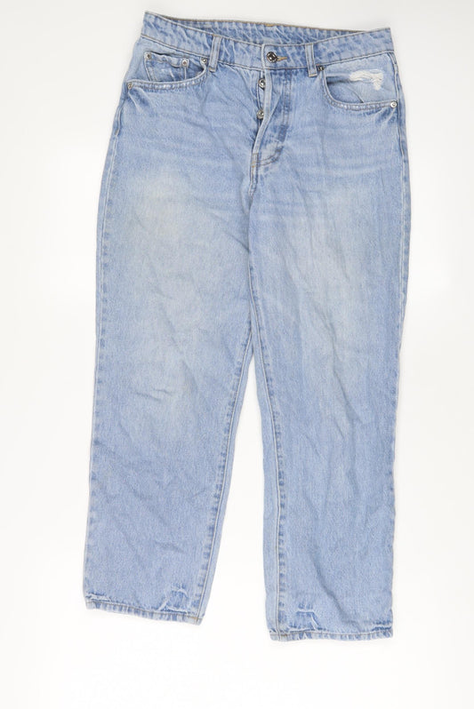 H&M Womens Blue Cotton Straight Jeans Size 8 L24 in Regular Button