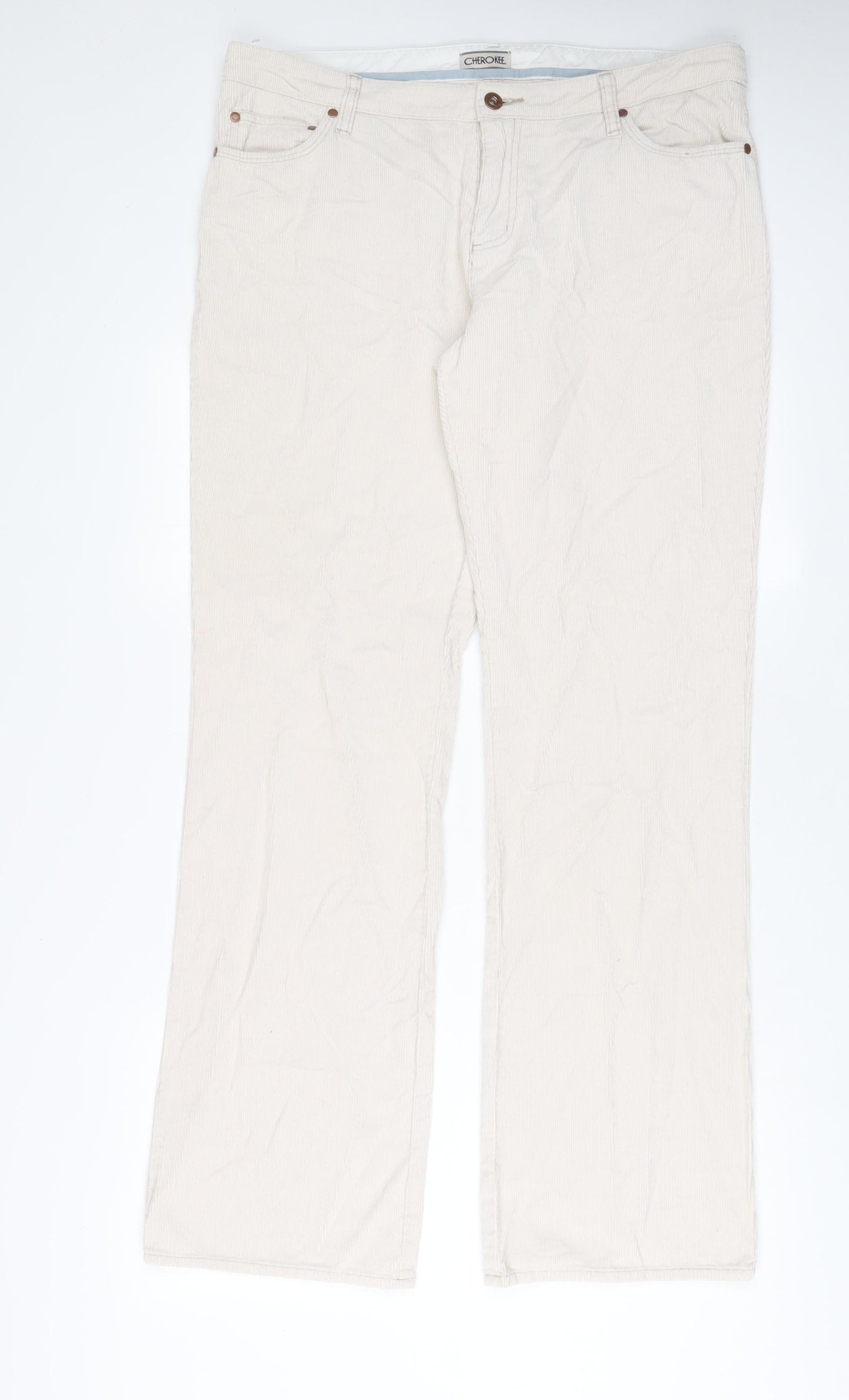 Cherokee Womens Beige Cotton Trousers Size 16 L33 in Regular Zip