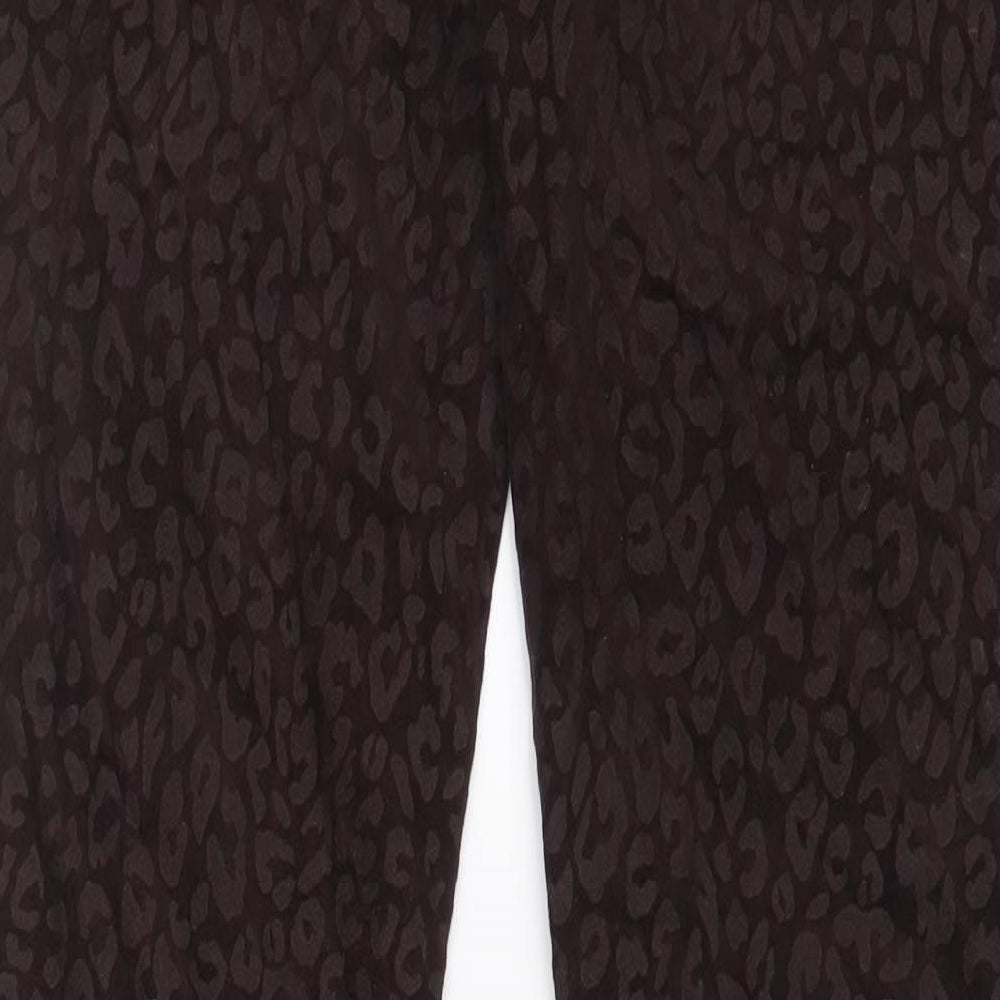 NEXT Womens Brown Animal Print Cotton Trousers Size 12 L30 in Regular Zip