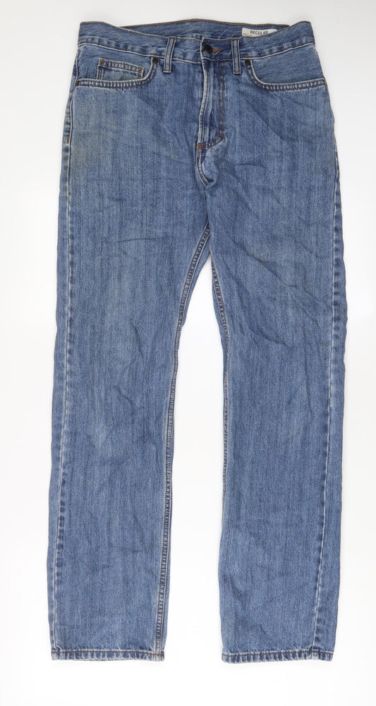 Marks and Spencer Mens Blue Cotton Straight Jeans Size 30 in L31 in Regular Zip