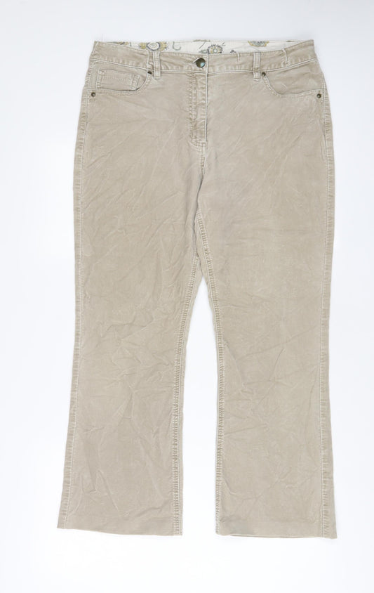 Marks and Spencer Womens Beige Cotton Trousers Size 16 L27 in Regular Zip