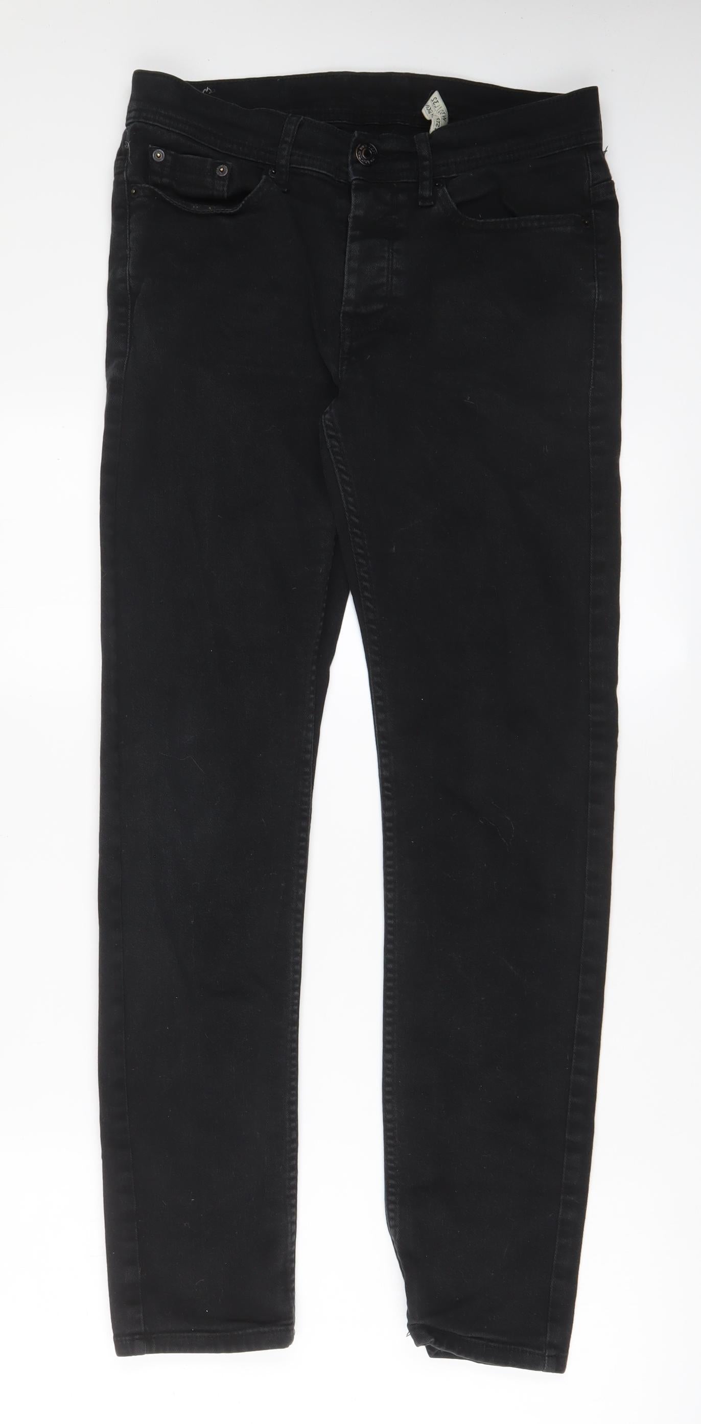 BURTONS MENSWEAR Mens Black Cotton Skinny Jeans Size 30 in L32 in Regular Button