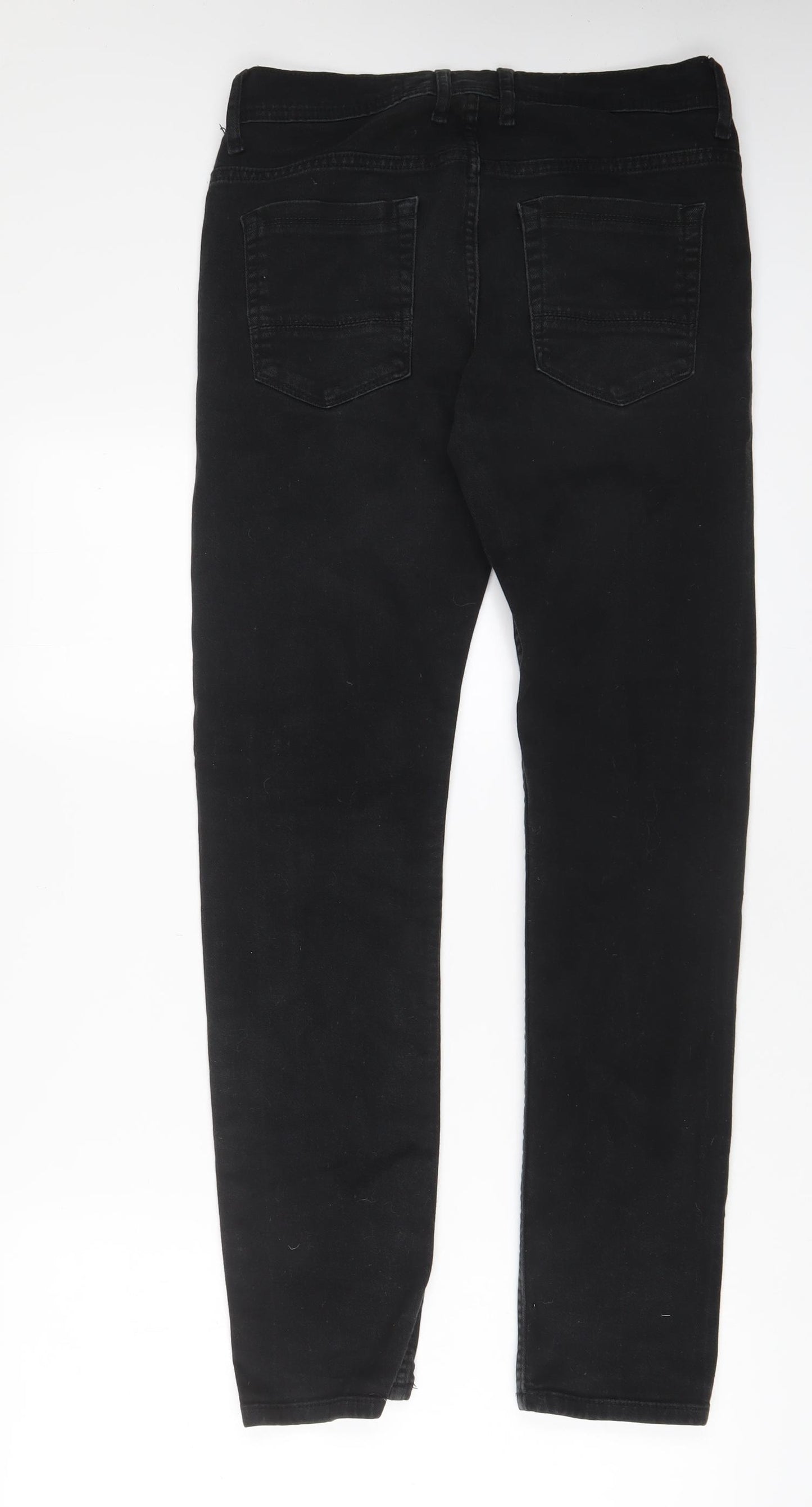 BURTONS MENSWEAR Mens Black Cotton Skinny Jeans Size 30 in L32 in Regular Button