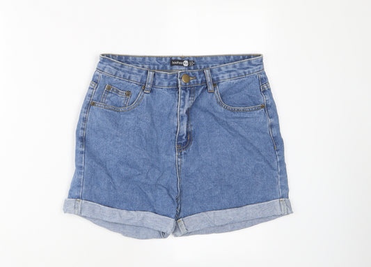 Boohoo Womens Blue Cotton Boyfriend Shorts Size 10 L4 in Regular Zip