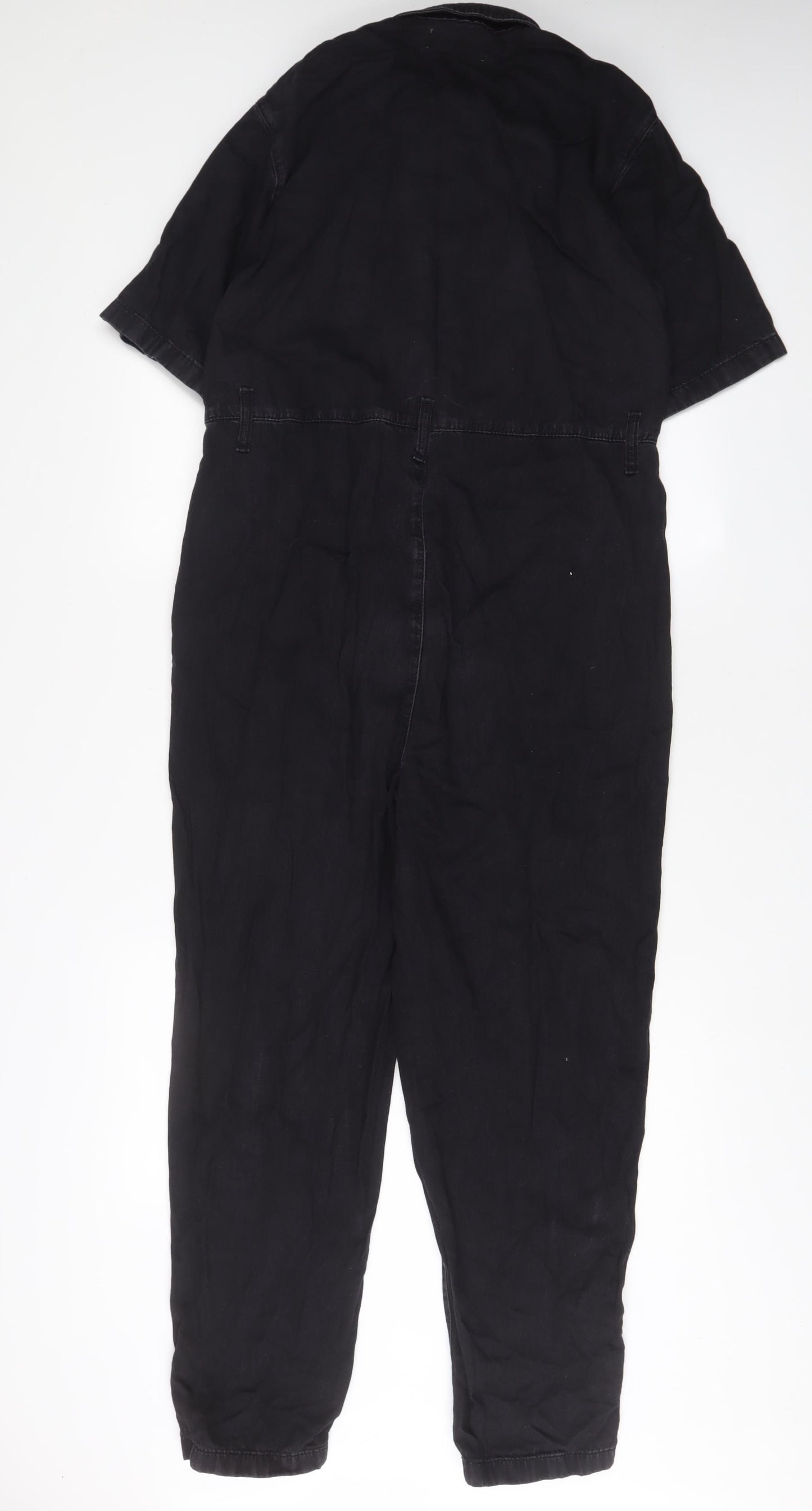 Denim & Co. Womens Black Cotton Jumpsuit One-Piece Size 12 L27 in Button