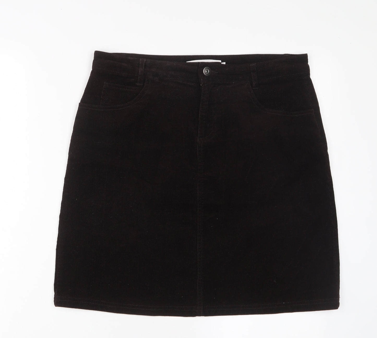 John Lewis Womens Brown Cotton A-Line Skirt Size 12 Zip