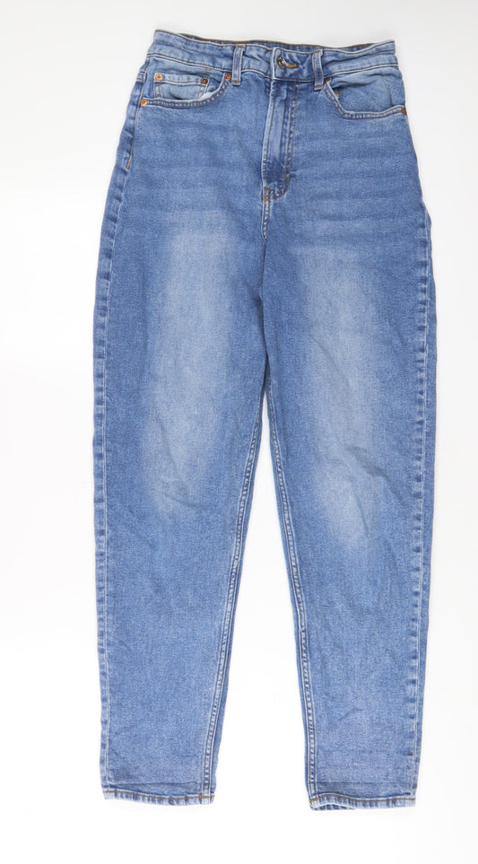 H&M Womens Blue Cotton Tapered Jeans Size 8 L28 in Regular Zip