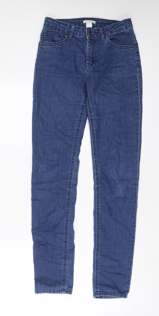 H&M Womens Blue Cotton Skinny Jeans Size 6 L31 in Regular Zip