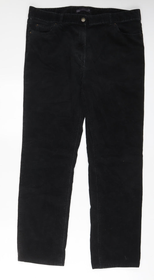 Marks and Spencer Womens Black Cotton Trousers Size 16 L30 in Regular Zip