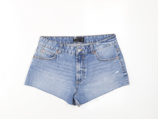 ASOS Womens Blue Cotton Hot Pants Shorts Size 10 L3 in Regular Zip