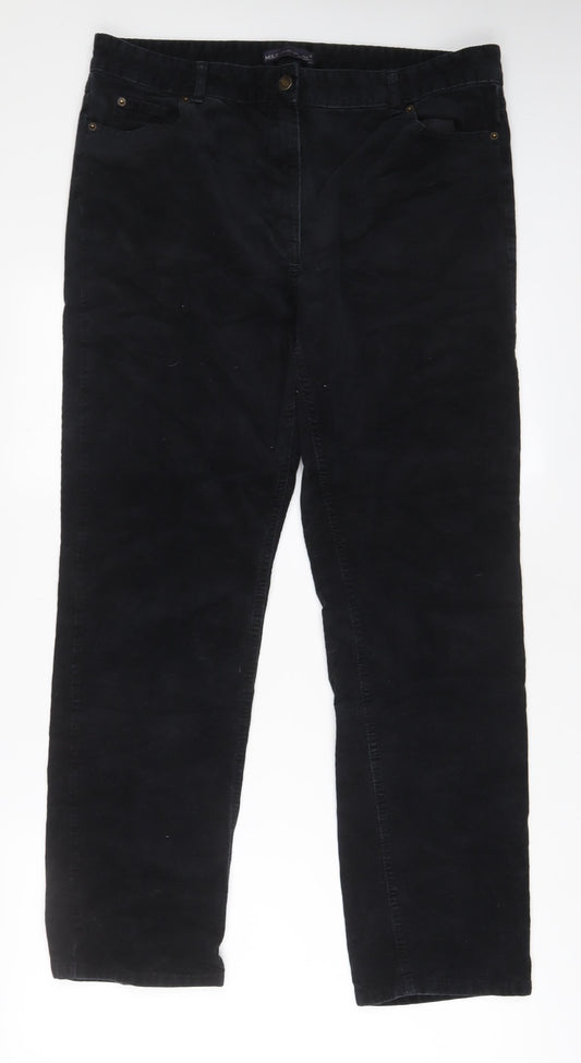 Marks and Spencer Womens Black Cotton Trousers Size 16 L30 in Regular Zip