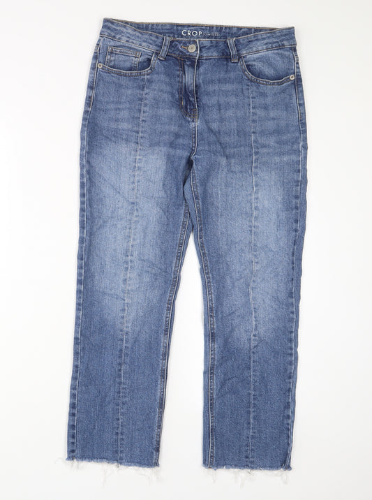 NEXT Womens Blue Cotton Cropped Jeans Size 10 L24 in Regular Zip