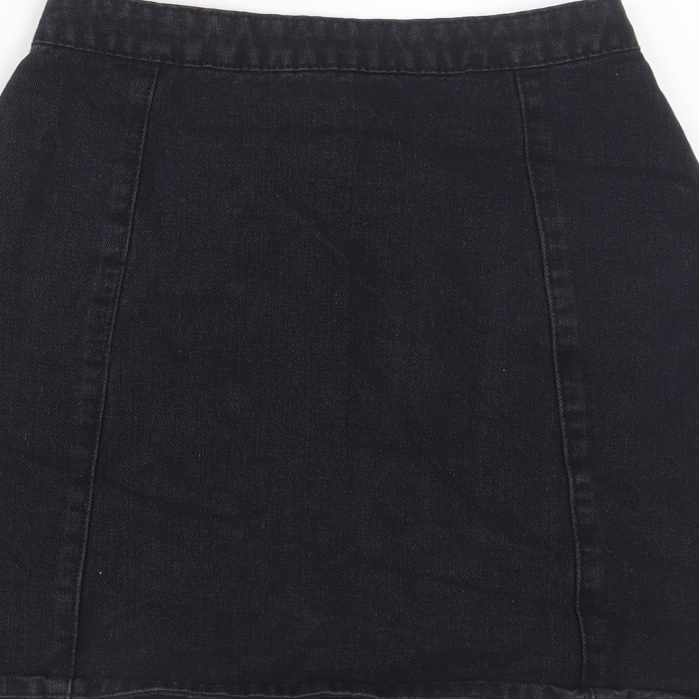 Boohoo Womens Black Floral Cotton A-Line Skirt Size 6 Zip - Embroidered